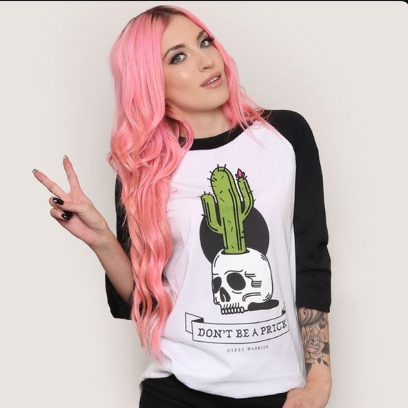 Gypsy Warrior Tops - Don’t Be A Prick 🌵 Small Raglan Tee by Gypsy Warrior 🪶